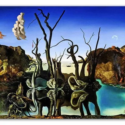 Salvador dali - łabędzie odbijające się w wodzie jako słonie - 60x90 cm - g93748