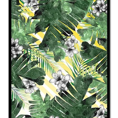 Obraz - tropikalne liście i kwiaty - 63x93cm - g101865