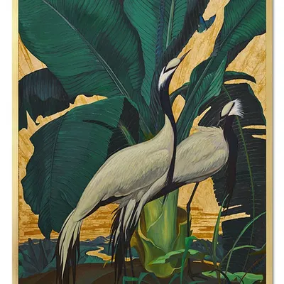 Obraz - tropikalne liście i kwiaty - 53x73cm - g106160