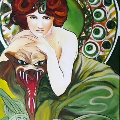 Obraz olejny - alfons mucha - bogini kiru ze światłogońcem - 60x90 cm - g00290