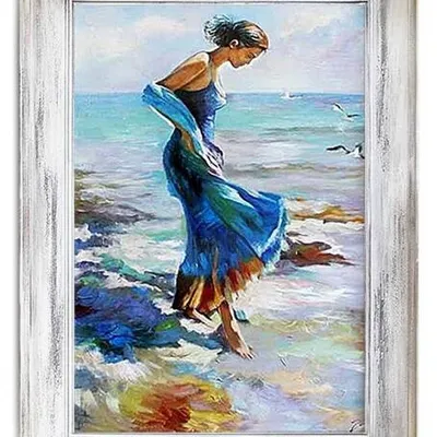 Ludzie - kobieta wchodząca do morza - 86x116 cm - g06804
