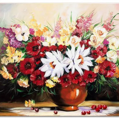 Obraz olejny - bukiety mieszane - 60x90 cm - g119311