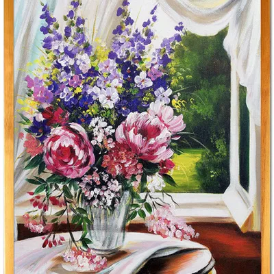 Obraz olejny - bukiety mieszane - 53x73 cm - g118704