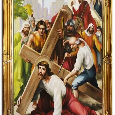 Droga krzyżowa - pierwszy upadek pod krzyżem - 75x105 cm - g01620