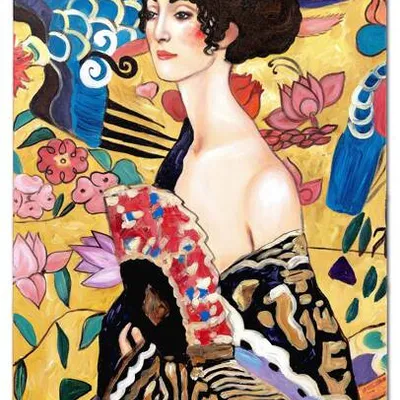 Obraz olejny - gustav klimt - dama z wachlarzem - 60x90 cm - g110155