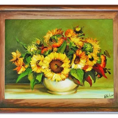 Słoneczniki - w białym wazonie - 40x50 cm - g06435