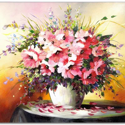 Obraz olejny - bukiety mieszane - 110x150 cm - g119137