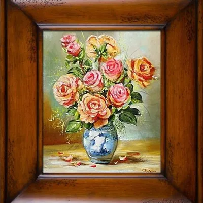 Róże - w niebieskim wazoniku - 66x76 cm - g06262