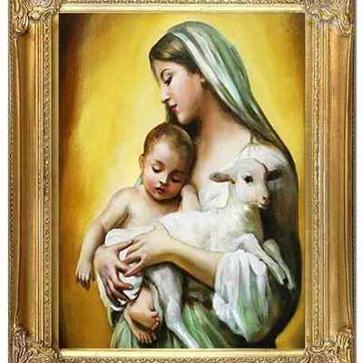 Maryja - matka boska z dzieciątkiem i barankiem - 40x50 cm - g00257