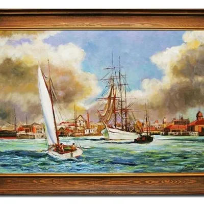 Marynistyka - biały żagielek - 75x105 cm - g05708