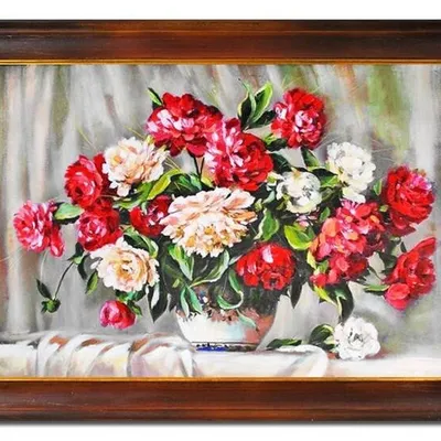 Róże - w porcelanowym wazonie - 75x105 cm - g05387