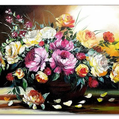 Obraz olejny - bukiety mieszane - 80x120 cm - g119107