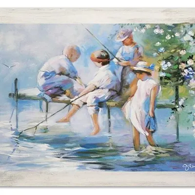 Ludzie - beztroska nad rzeką - 63x84 cm - g15448