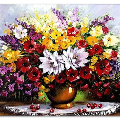 Obraz olejny - bukiety mieszane - 110x150 cm - g119106