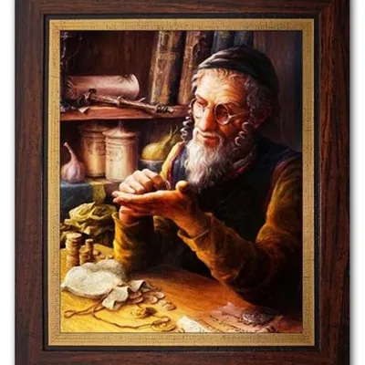 Żyd na szczęście - żyd liczący pieniądze - 24x29 cm - g94887