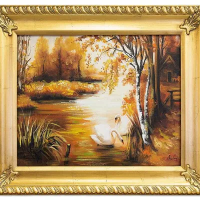 Pejzaż tradycyjny - łabędzie - 53x63 cm - g02197