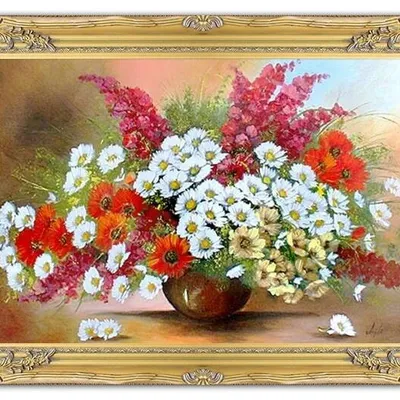 Bukiety mieszane - stokrotki, maki, bzy - 73x105 cm - g03999
