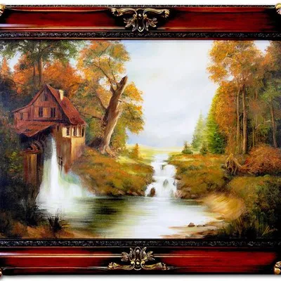 Dworki, młyny, chaty - młyn na skarpie - 85x115 cm - g93912