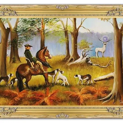 Wojciech kossak - święty hubert na koniu - 75x105 cm - g04019