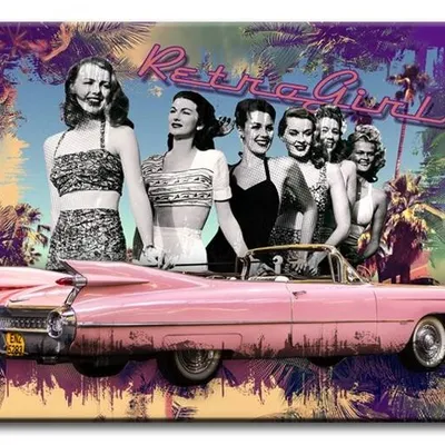 Retro - różowy cadillac - 60x90 cm - g93158