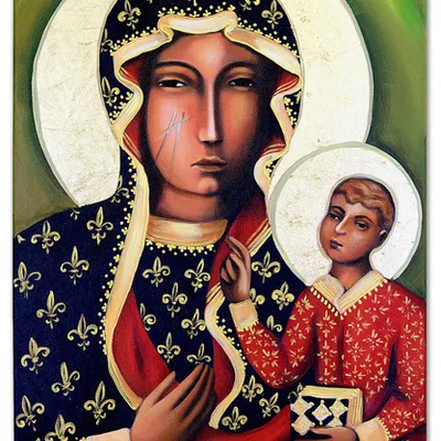 Obraz olejny - obrazy maryjne - matka boska częstochowska - płatki złota - 50x70 cm - g118705