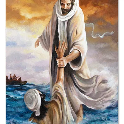 Obraz olejny - inne religijne - jezus chodzący po wodzie - 110x150 cm - g119445