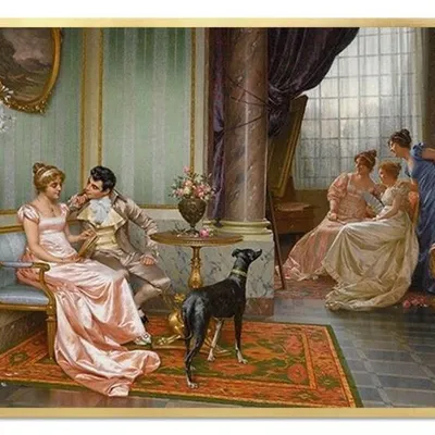 Vittorio reggianini - interior with elegant figures - 68x89 cm - g94395
