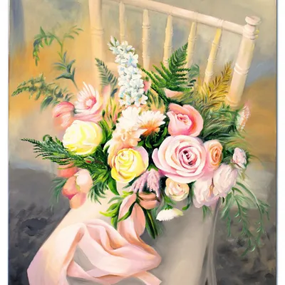 Obraz olejny - bukiety mieszane - 60x90 cm - g119296