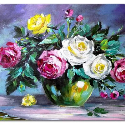 Obraz olejny - róże - 110x150 cm - g119551