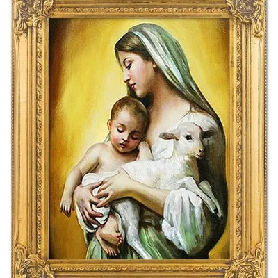 Maryja - matka boska z dzieciątkiem i barankiem - 40x50 cm - g95320