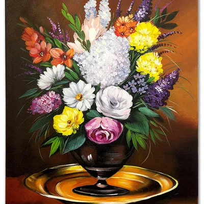 Obraz olejny - bukiety mieszane - 70x80 cm - g118674