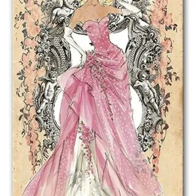 Retro lady - w różowej sukni - 90x45 cm - g93635
