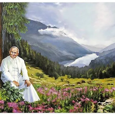 Obraz olejny - papież jan paweł 2 - na hali - 60x90 cm - g119213