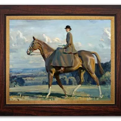 Alfred james munnings - portret lady barbary lowther na koniu - 27x31 cm - g94891