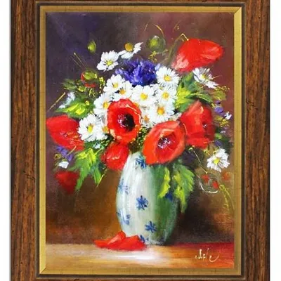 Bukiety mieszane - maki i stokrotki - 40x50 cm - g05412