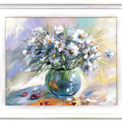 Inne - białe złocienie - 53x64 cm - g15805