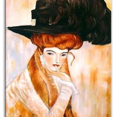 Gustav klimt - dama w kapeluszu z piórami - 60x90 cm - g01575
