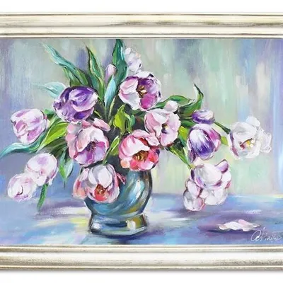 Obraz olejny - kwiaty - 62x82 cm - g16856