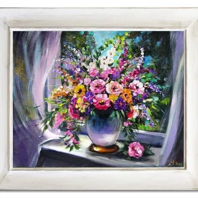 Bukiety mieszane - kiwaty na parapecie - 61x71 cm - g16094