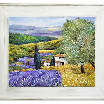 Pola lawendowe - dom skryty wśród pól - 61x71 cm - g16903