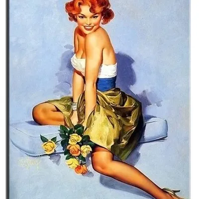 Pin-up girls - kokietka z bukietem - 40x50 cm - g17845