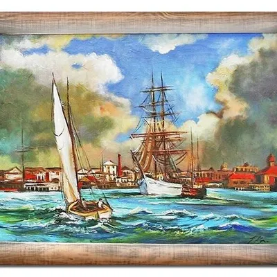 Marynistyka - biały żagielek - 63x83 cm - g01955