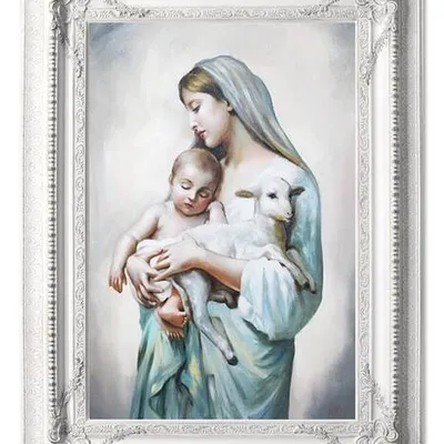 Maryja - matka boska z dzieciątkiem i barankiem - 90x120 cm - g16949