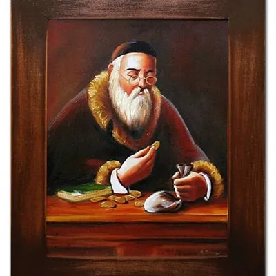 Żyd na szczęście - liczący monety - 41x51 cm - g05045