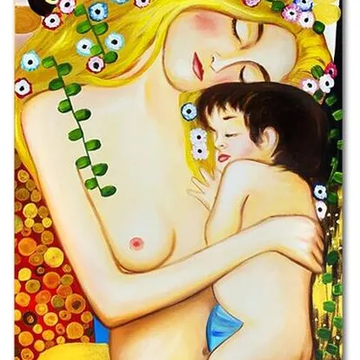 Obraz olejny - gustav klimt - matka i dziecko - 80x120 cm - g119472