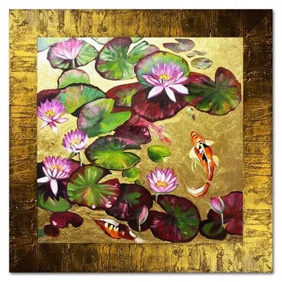 Lilia - na liściastych tacach - 77x77 cm - g15122