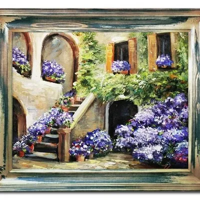 Pejzaż tradycyjny - kwieciste patio - 53x63 cm - g00401