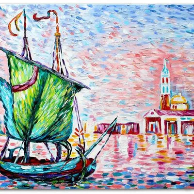 Obraz olejny - impresjoniści - paul signac - różowa chmura w wenecji - 120x180 cm - g119403