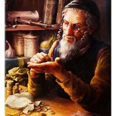 Żyd na szczęście - żyd liczący pieniądze - 20x25 cm - g96174