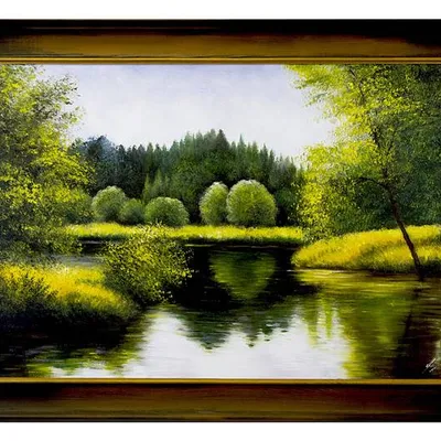 Pejzaż tradycyjny - zielony staw - 75x105 cm - g06705